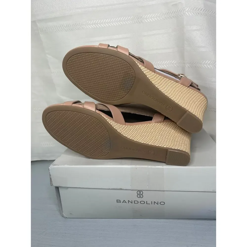 Bandolino Adler Crisscross Ankle Strap Wedge Sandals Natural Size 8M